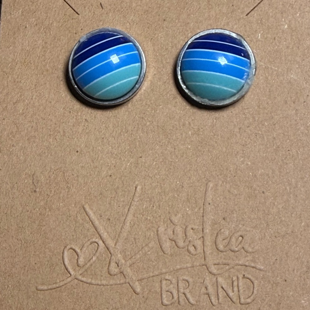Striped Blue Gradient Dome Stud Earrings